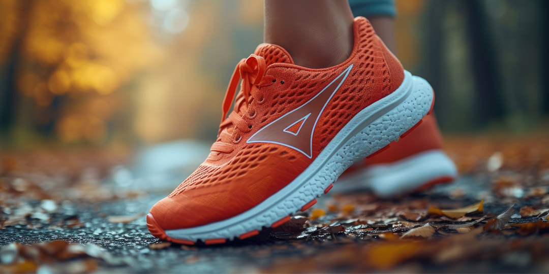 Walking woman tying shoe laces getting ready to walk or run lacing red running shoes